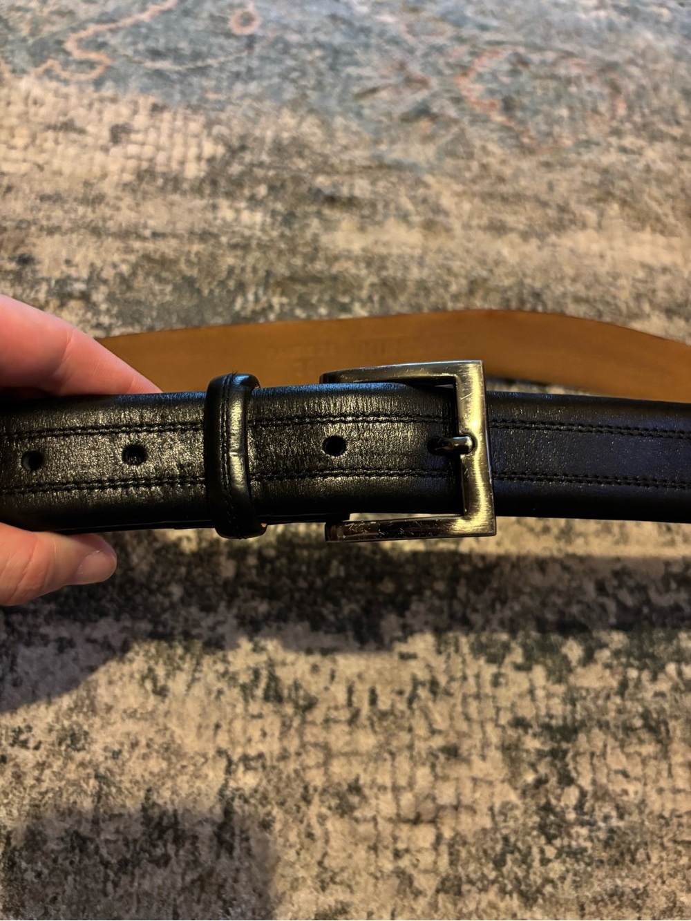Kirkland Signature Black Leather Belt with Brass-Tone Buckle